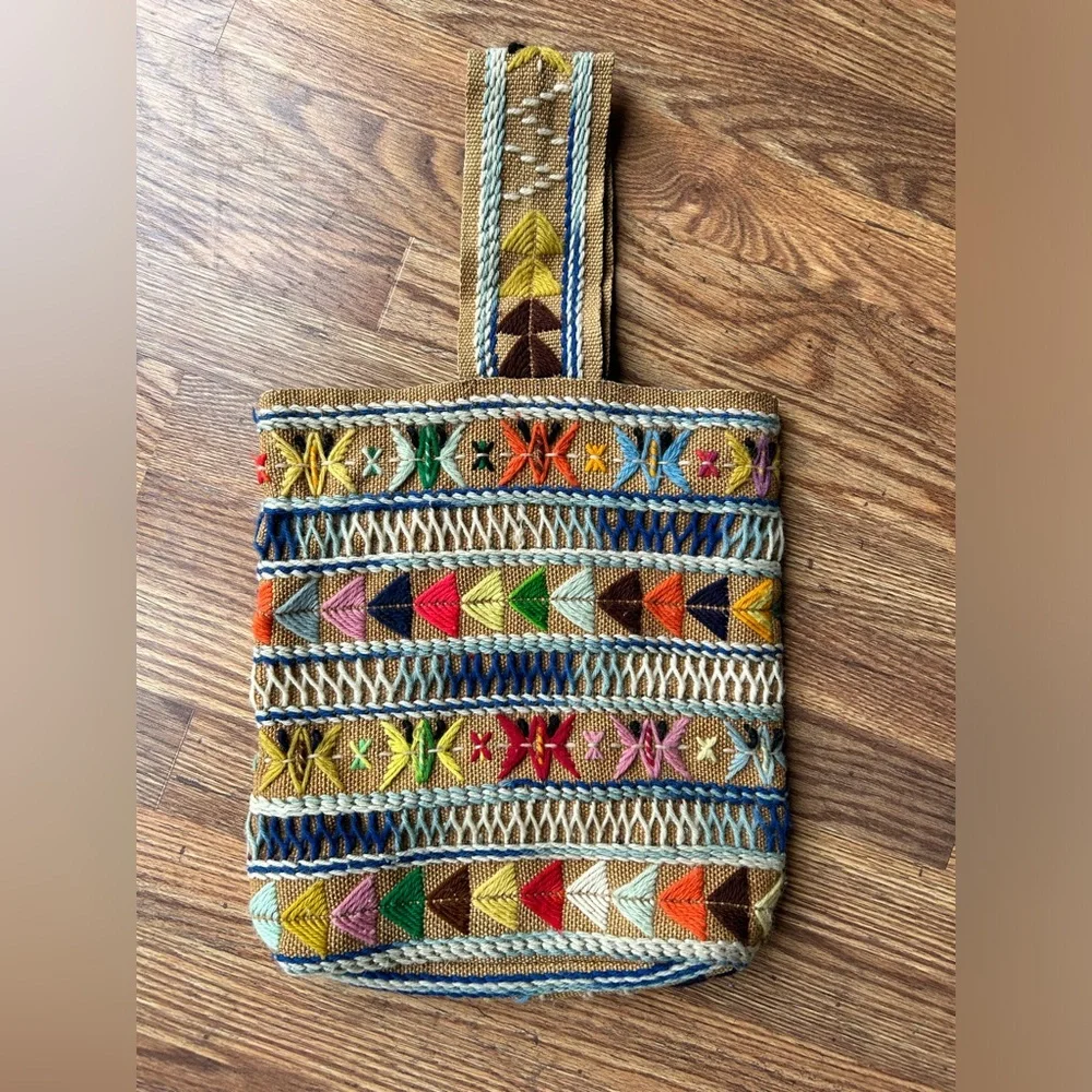 Vintage Hippy Embroidered Burlap Bag - Picture 1 of 1